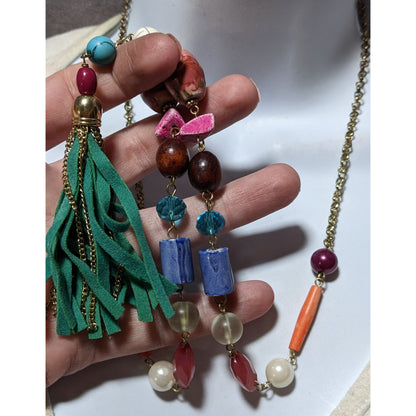 Bohemian Rainbow Beaded Tassel  Necklace