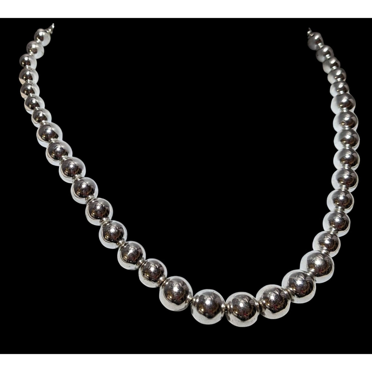 Metallic Silver Graduated Beaded Necklace