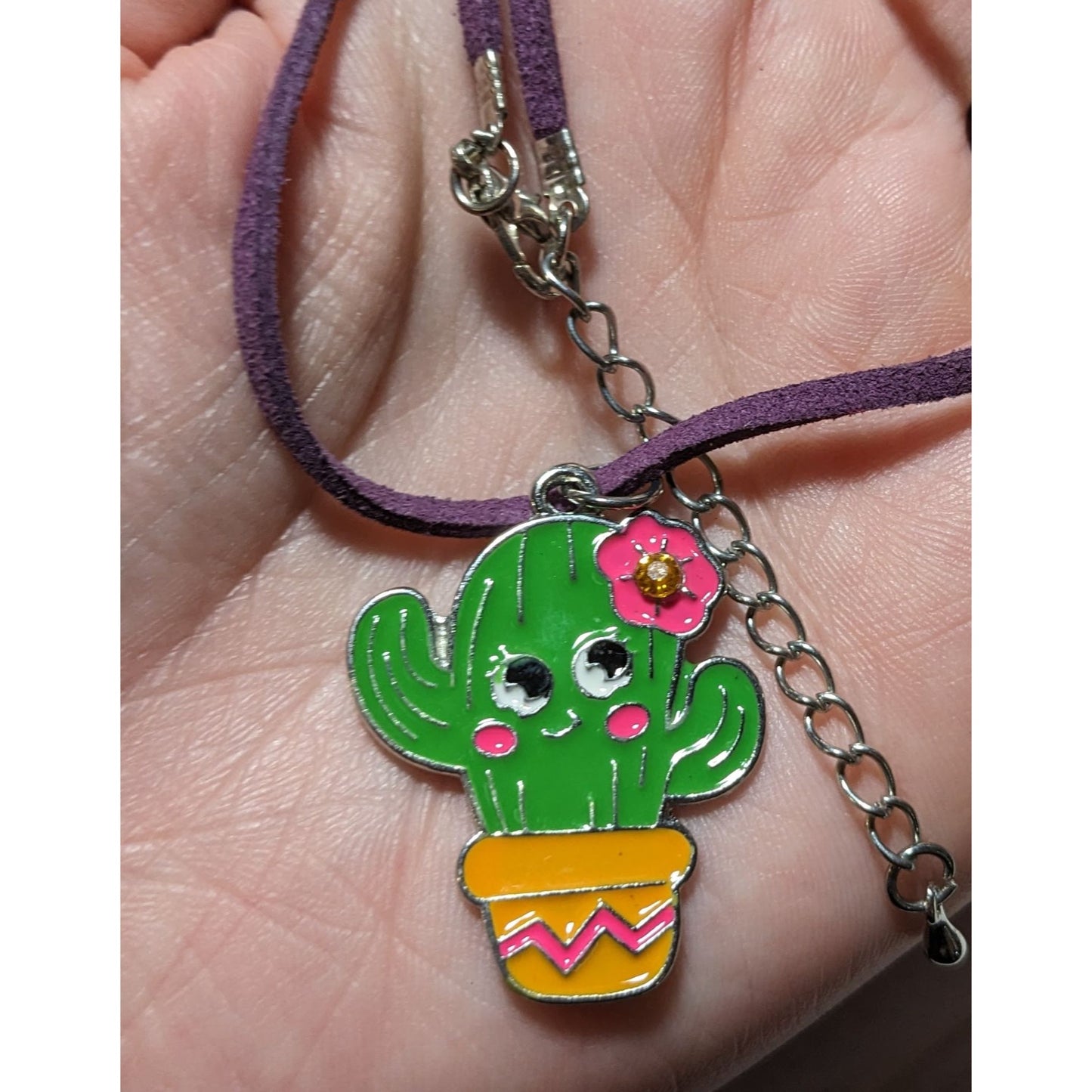 Smiling Bright Cactus Enamel Pendant Necklace