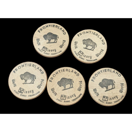 Vintage Collectible Walt Disney World Frontierland Wooden Nickels (5)