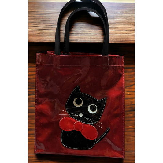 Vintage Marina Galanti Red PVC Cat Reusable Shopping Bag