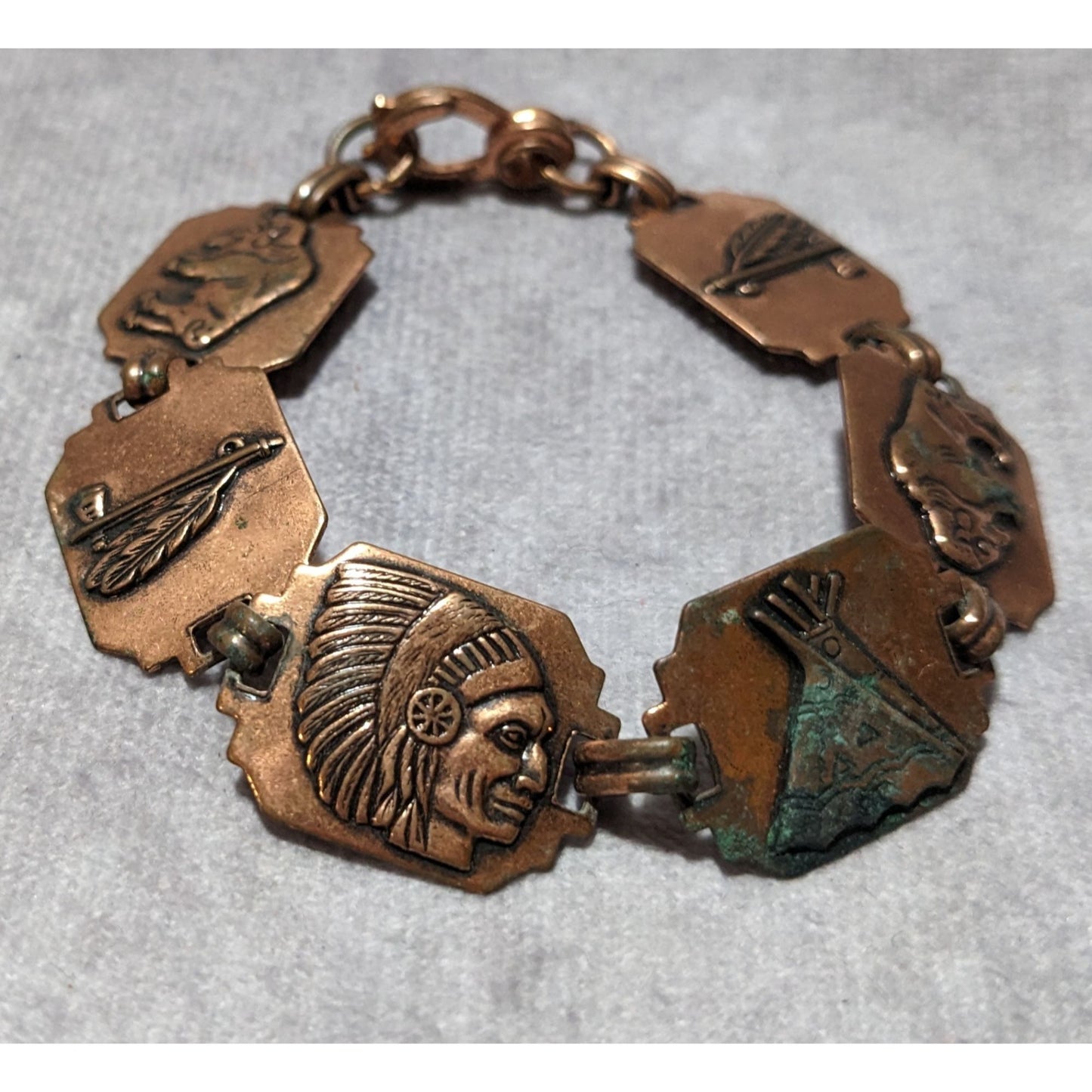 Vintage Copper Native American Link Bracelet