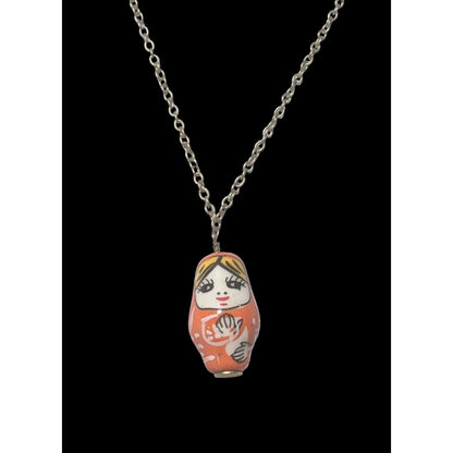 Retro Orange Russian Nesting Doll Necklace