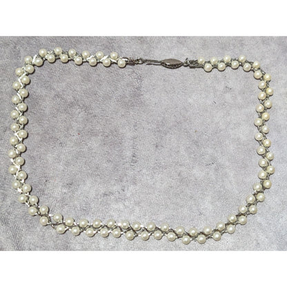 Silver Lattice Faux Pearl Beaded Necklace