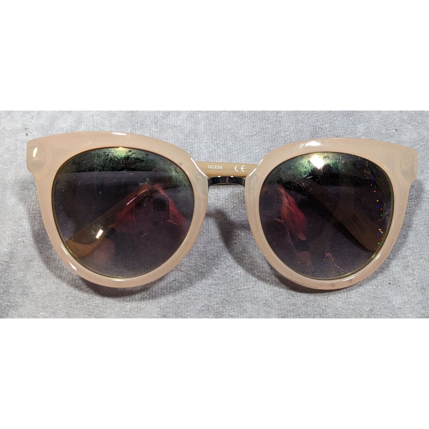 Guess Chunky Retro Nude And Silver Tone Sunglasses