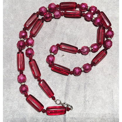 Vintage Pink And Red Beaded Statement Necklace