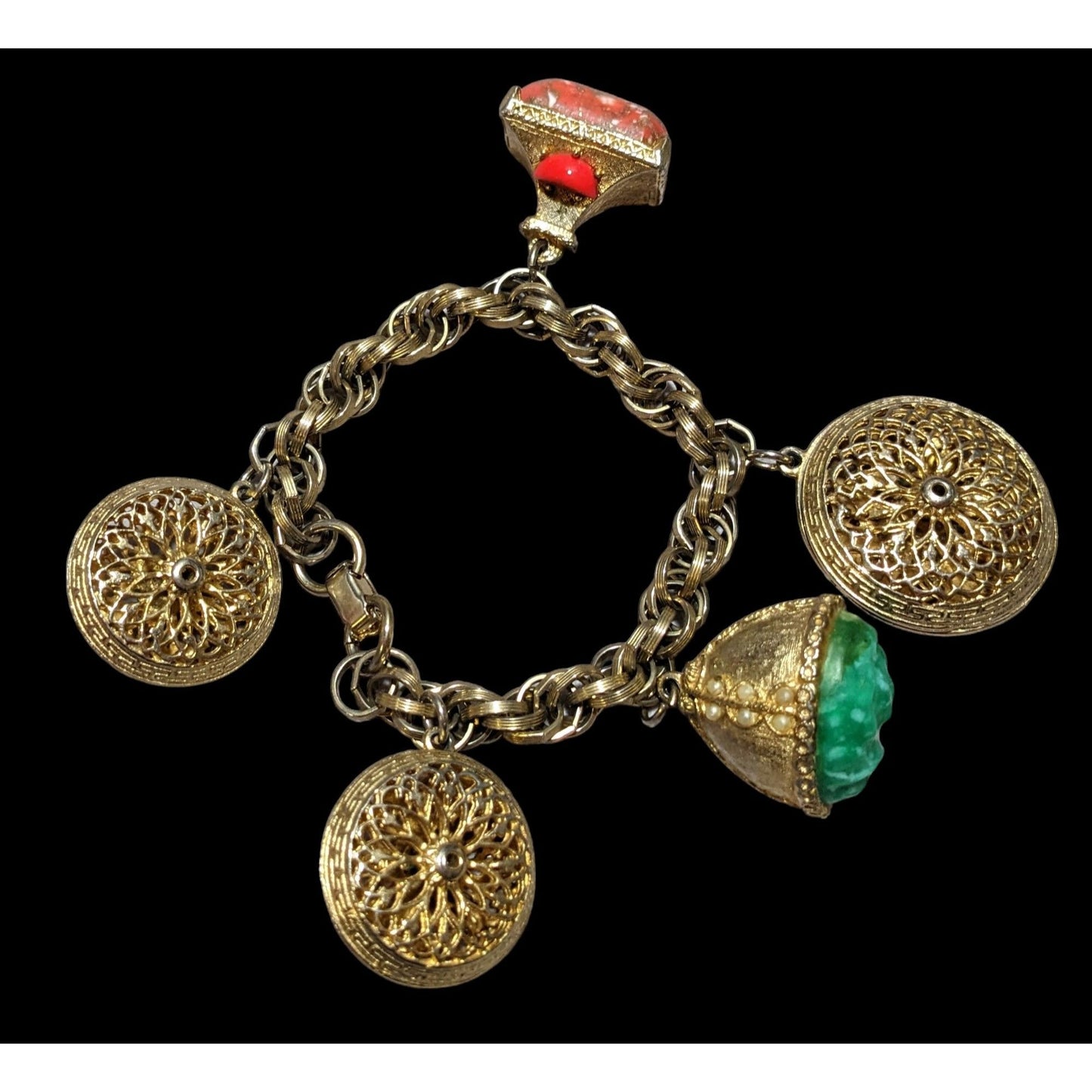 Vintage Etruscan Revival Charm Bracelet