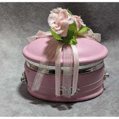 Pink Ceramic Floral Embellished Oval Trinket Box