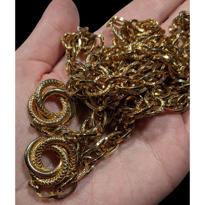 Elegant Chain Necklace With Snake Texture Engraved Accents Gold Tone