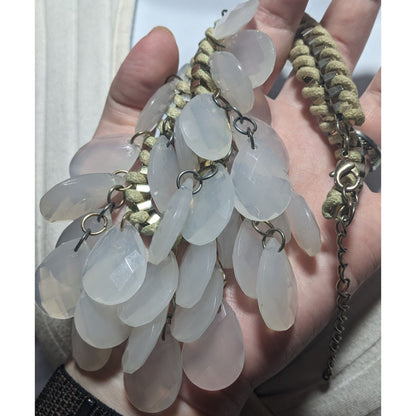 Chunky White Teardrop Box Chain Woven Necklace