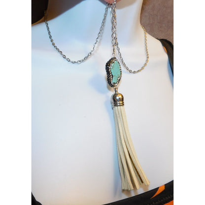 Turquoise Rhinestone Tassel Necklace