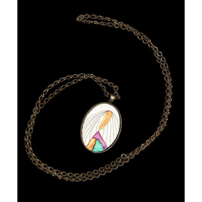 Abstract Art Print Oval Pendant Necklace