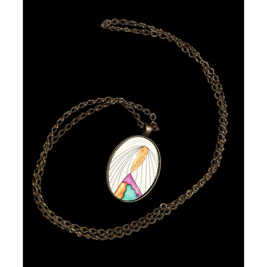 Abstract Art Print Oval Pendant Necklace