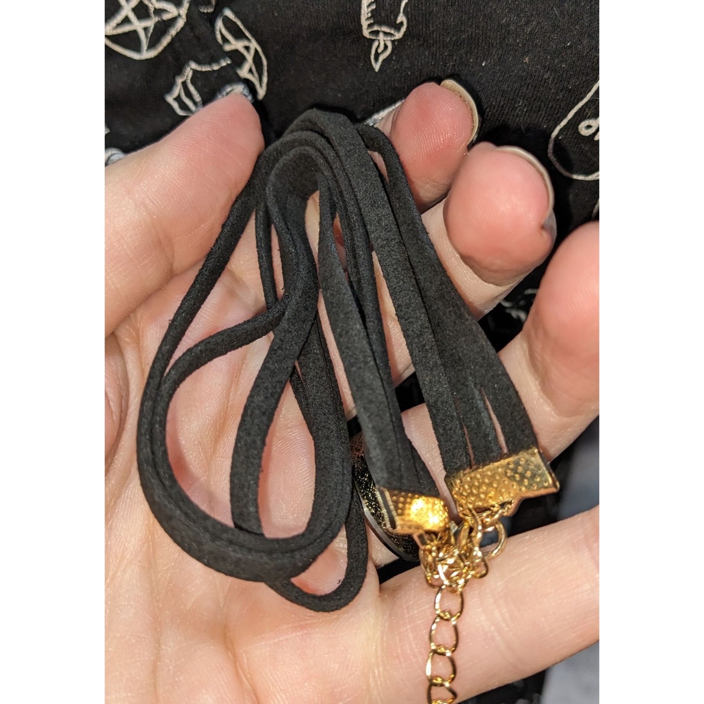 Black Faux Suede Triple Strand Choker Necklace
