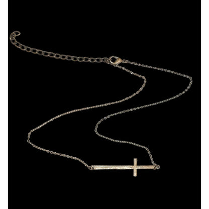 Antiqued Gold Sideways Cross Pendant Necklace