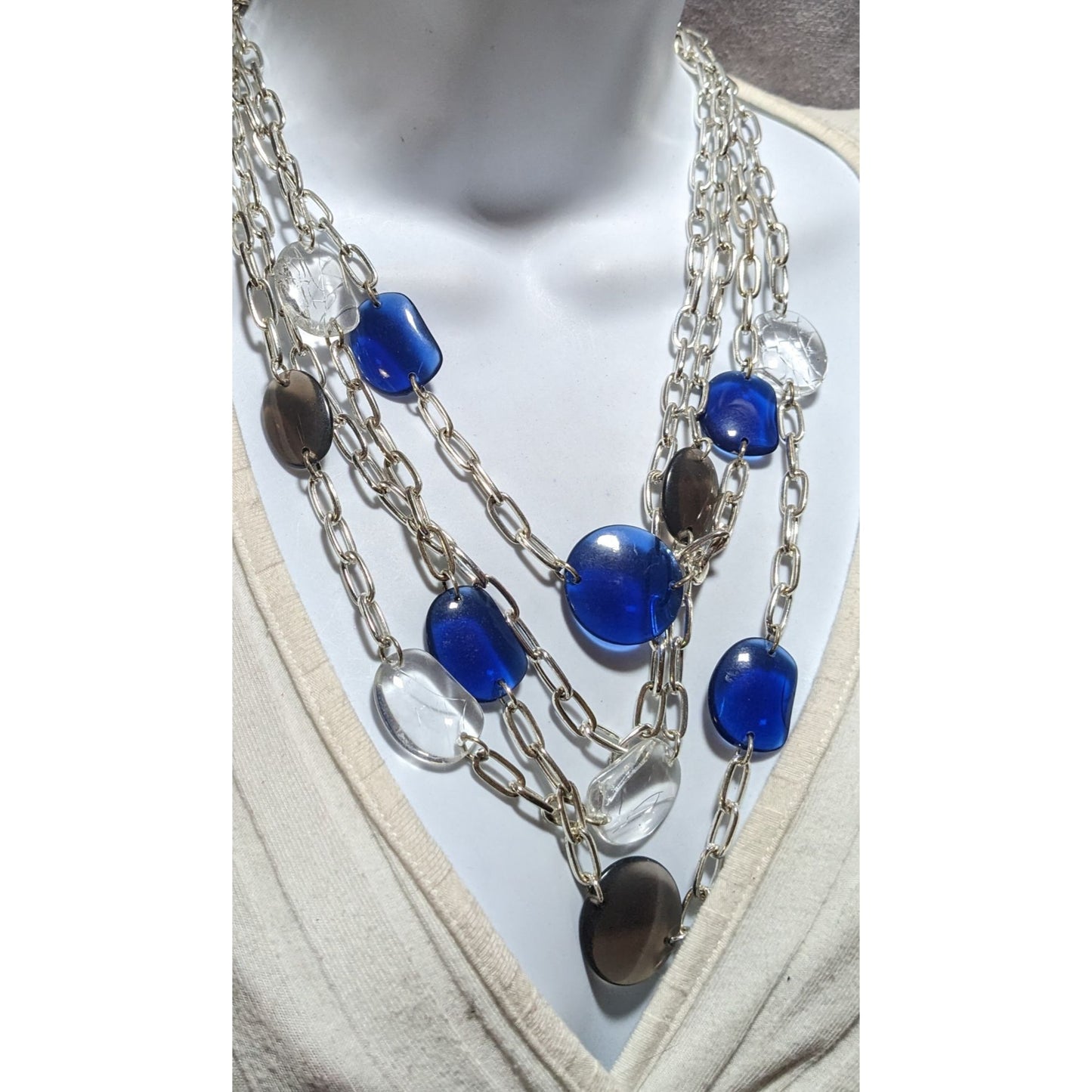 Avon Blue And Silver Chain Necklace