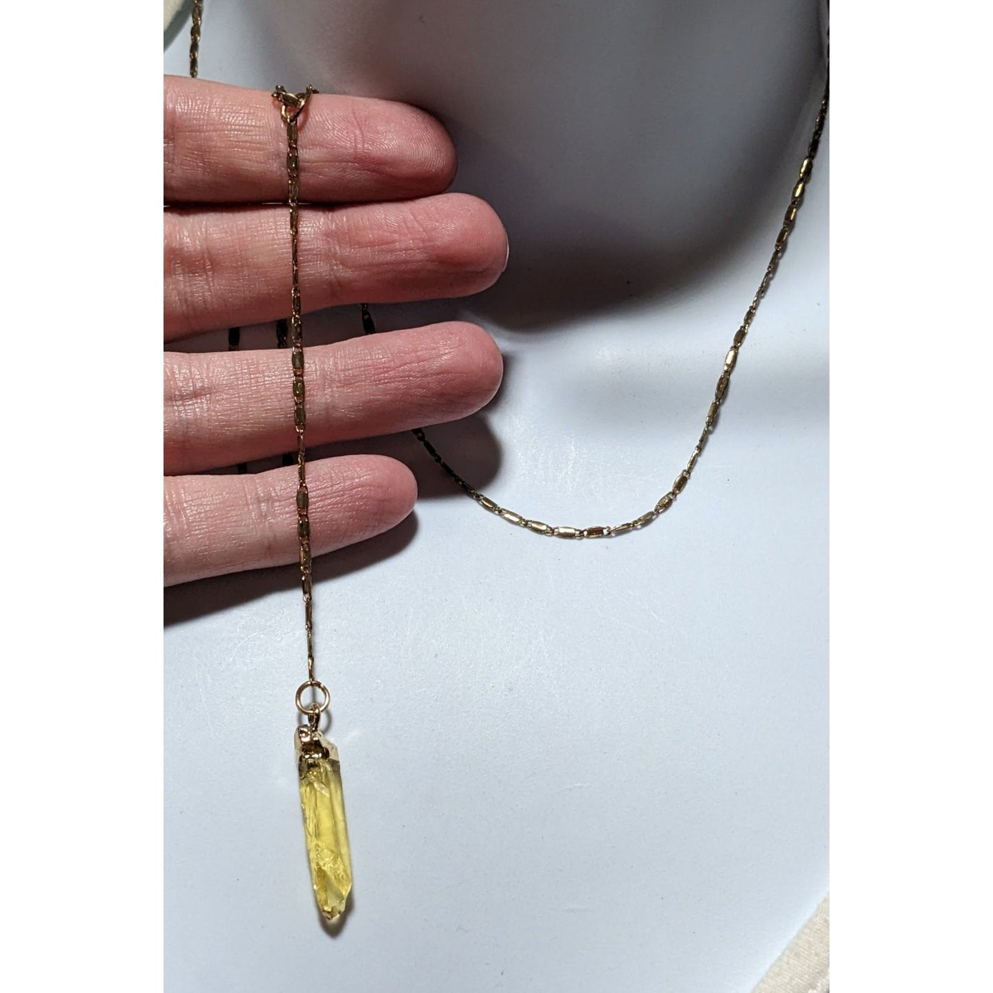 Yellow Crystal Pendant Gold Lariat Necklace