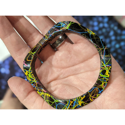 Black Retro Wiggle Bracelet With Rainbow Squiggles