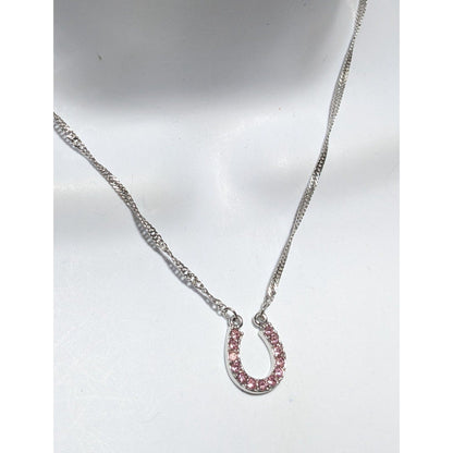 Pink Rhinestone Horseshoe Necklace