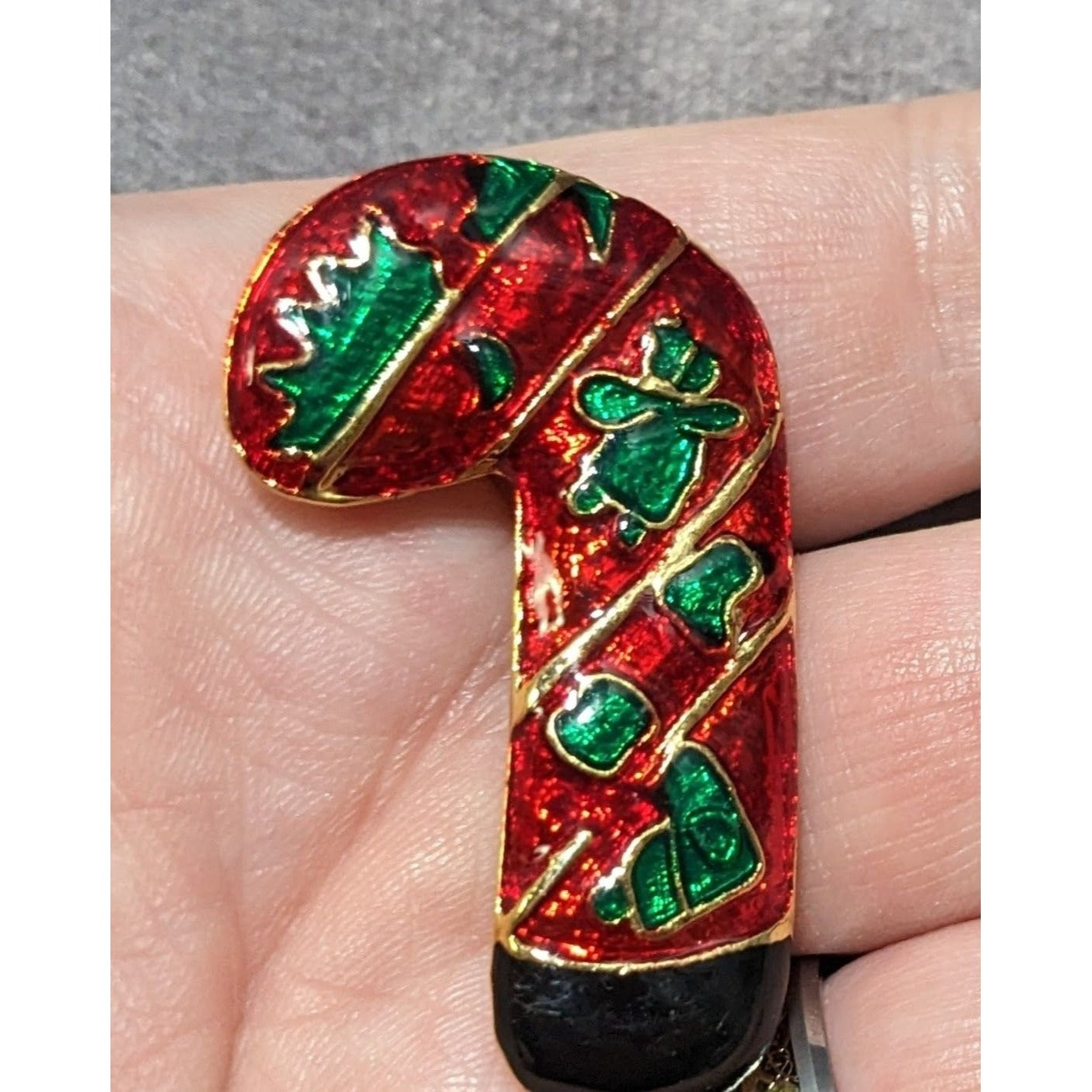 Red Enamel Candy Cane Brooch