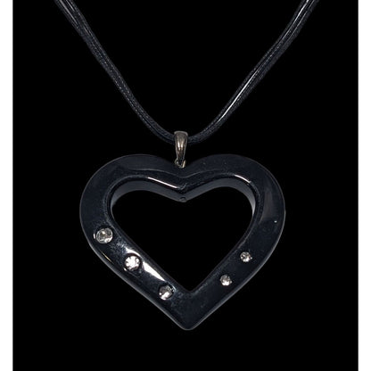 Glam Goth Open Heart Black Pendant Necklace