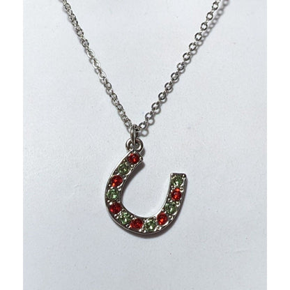 Red And Green Rhinestone Horseshoe Necklace