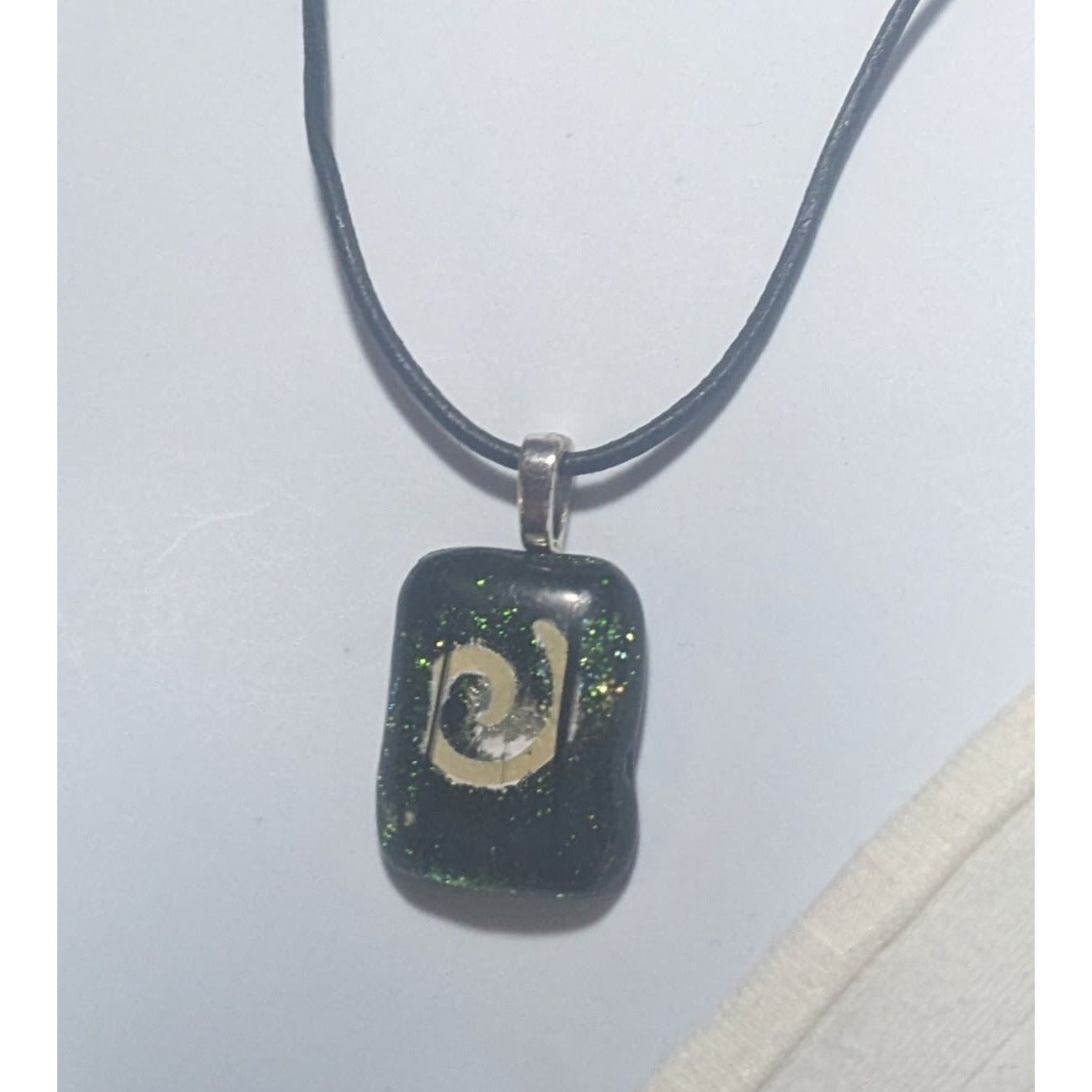 Green Dichroic Glass Swirl Necklace