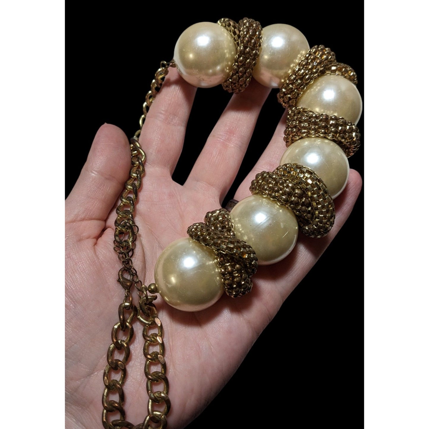 Chunky Glam Pearl Gold Chain Statement Necklace