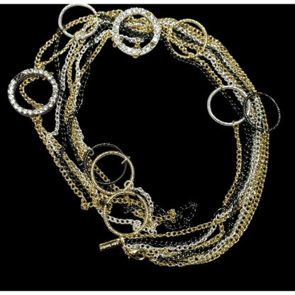 Daisy Fuentes Multi Metallic Layered Chain Necklace With Rhinestone Rings