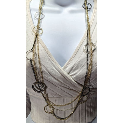 Daisy Fuentes Multi Metallic Layered Chain Necklace With Rhinestone Rings