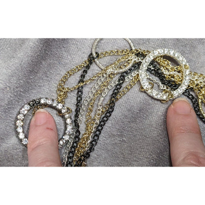 Daisy Fuentes Multi Metallic Layered Chain Necklace With Rhinestone Rings