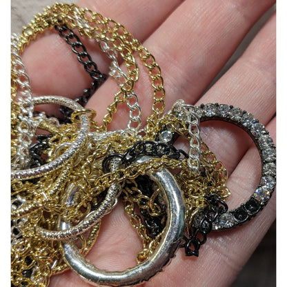 Daisy Fuentes Multi Metallic Layered Chain Necklace With Rhinestone Rings