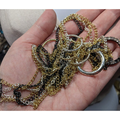 Daisy Fuentes Multi Metallic Layered Chain Necklace With Rhinestone Rings