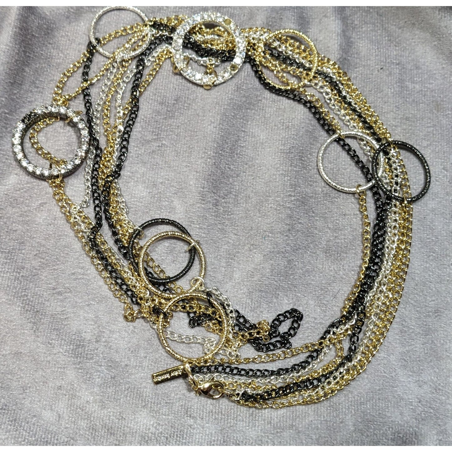 Daisy Fuentes Multi Metallic Layered Chain Necklace With Rhinestone Rings