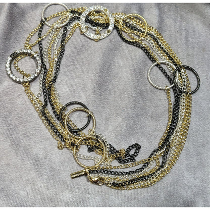 Daisy Fuentes Multi Metallic Layered Chain Necklace With Rhinestone Rings