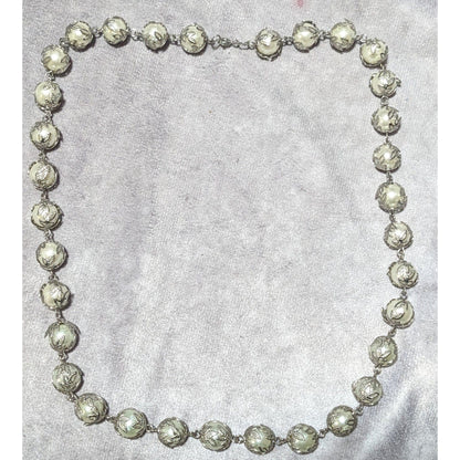 Whimsical Silver Leaf Capped Faux Pearl Necklace