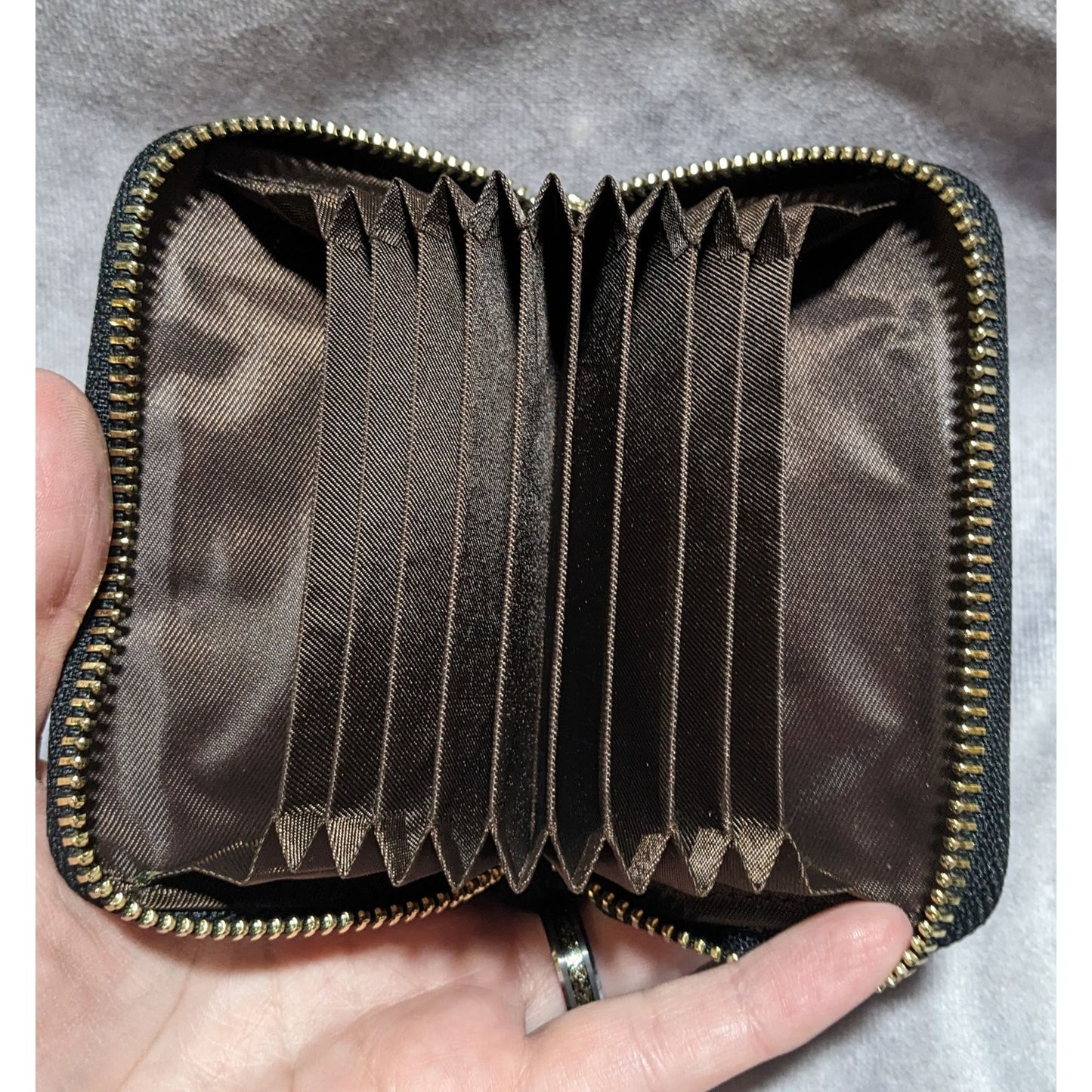 Black Leather Accordion Zip Wallet