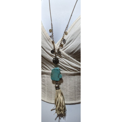 Bohemian Turquoise Tassel Charm Necklace