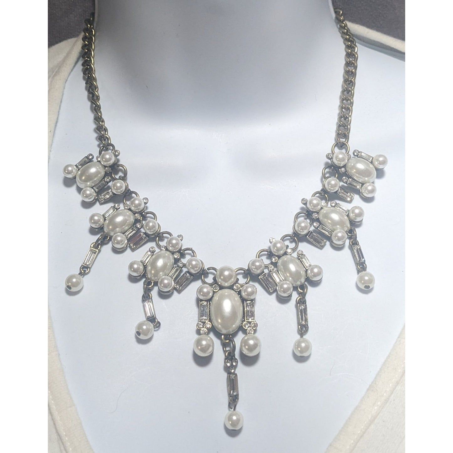 Vintage Rhinestone Pearl Bridal Necklace