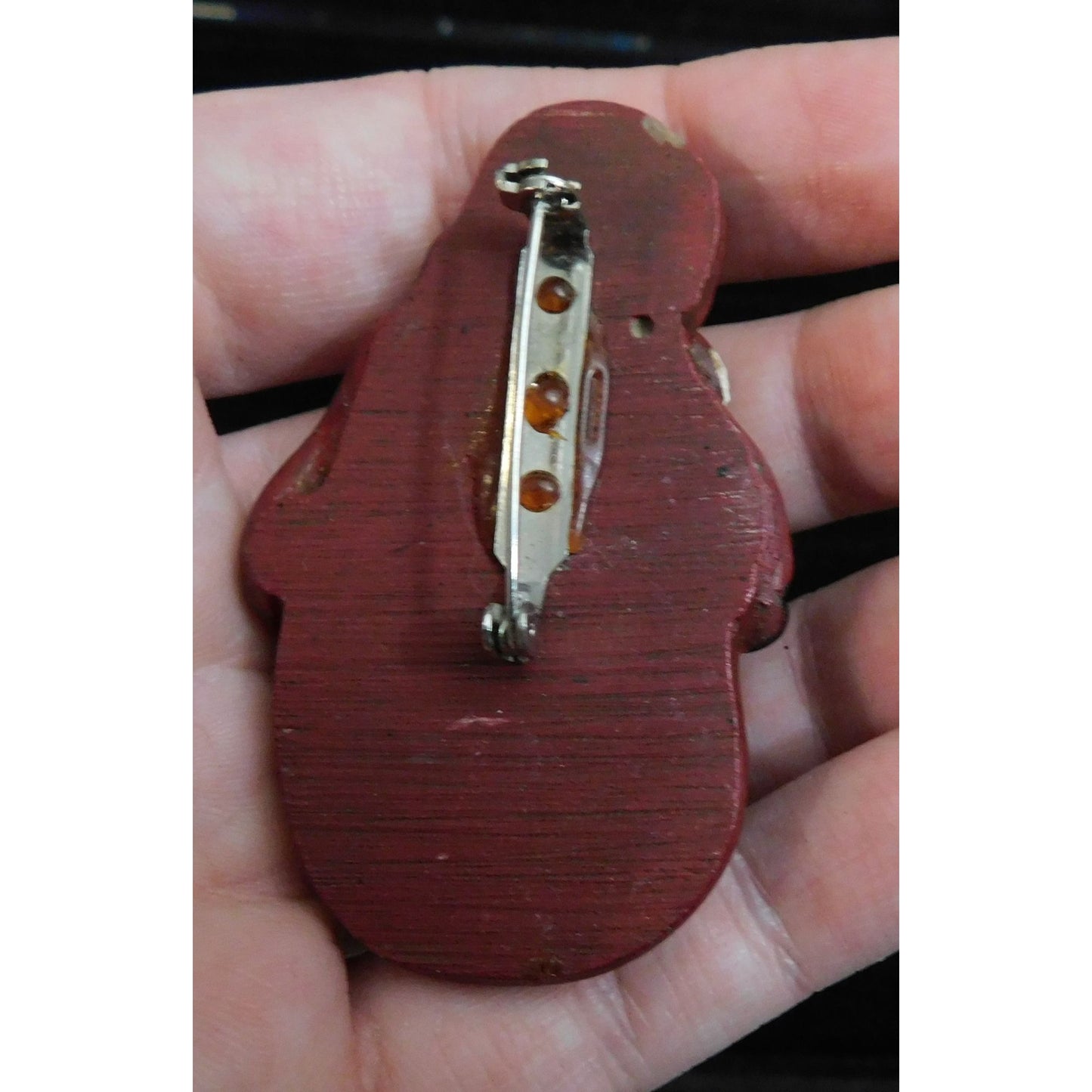 Vintage Rustic Santa Brooch Painted Wood-Look