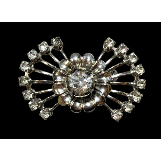 Vintage 50s Atomic Sunburst Silver Tone Rhinestone Brooch