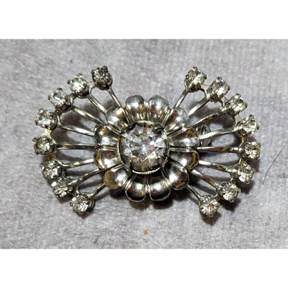 Vintage 50s Atomic Sunburst Silver Tone Rhinestone Brooch