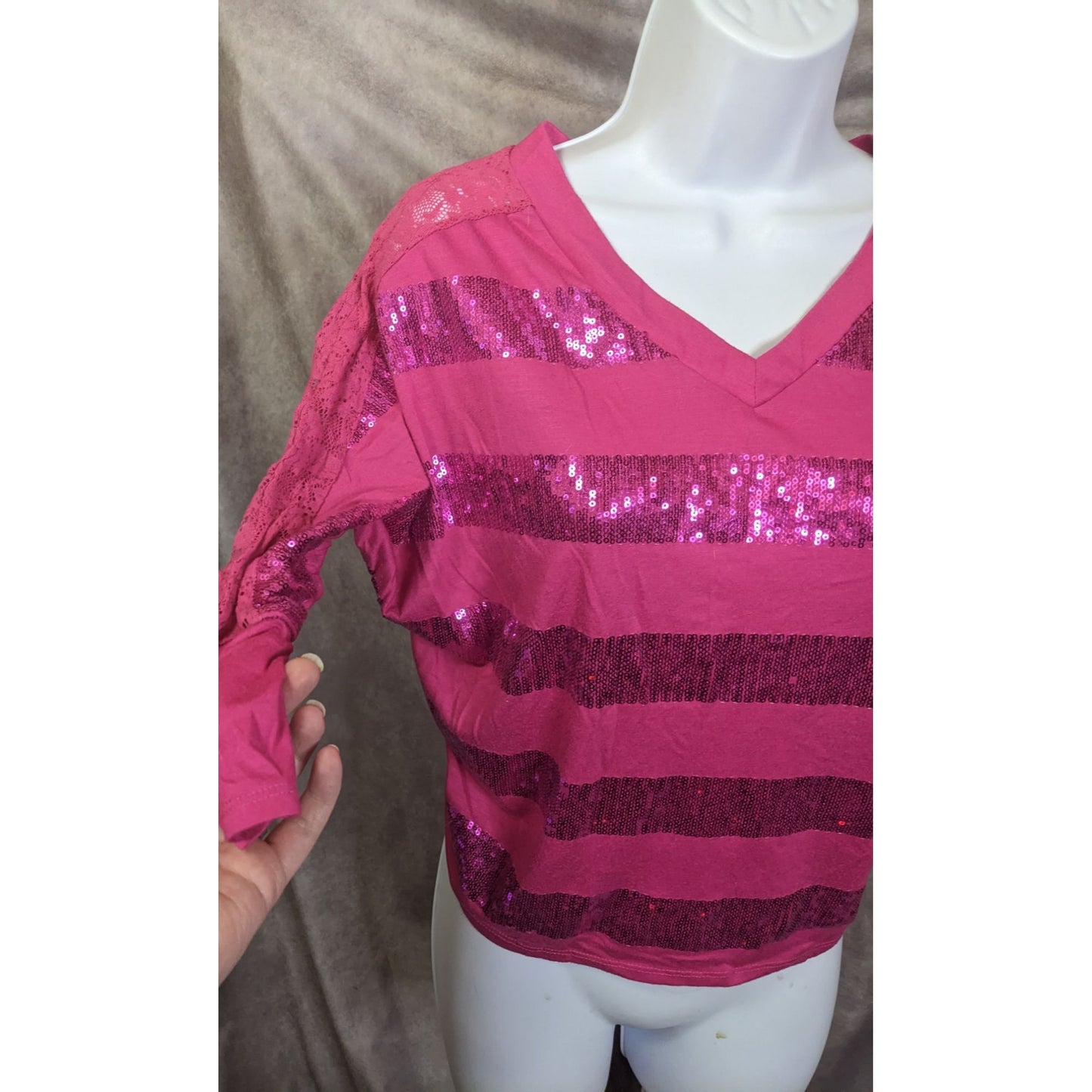 Only Sky Striped Lace Back Sequin Top