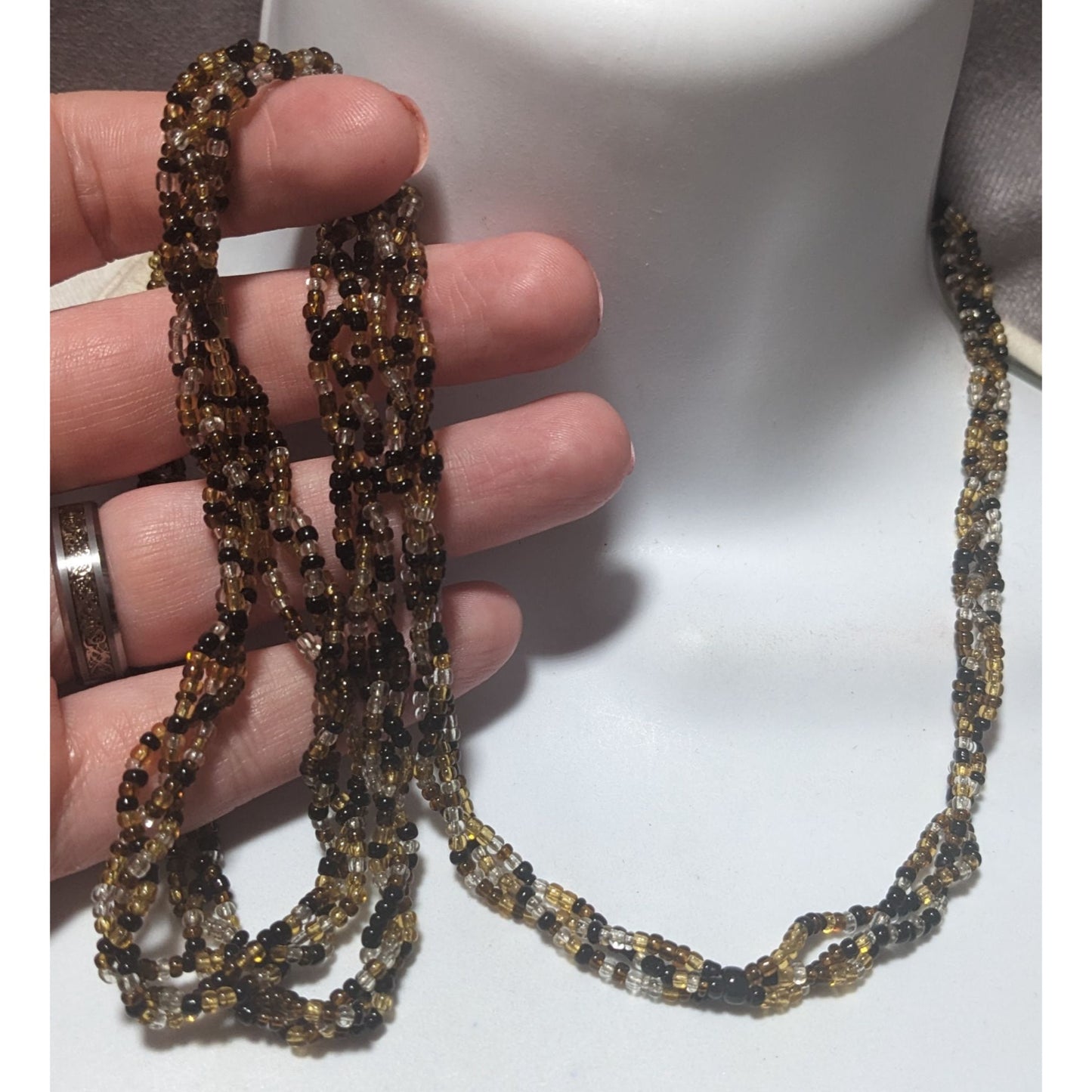 Braided Earthy Seed Bead Glass Necklace