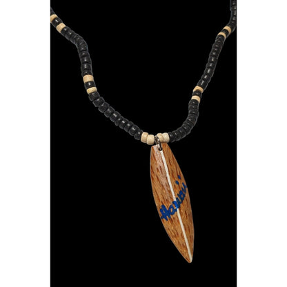 Hawaii Souvenir Wooden Beaded Surfboard Necklace