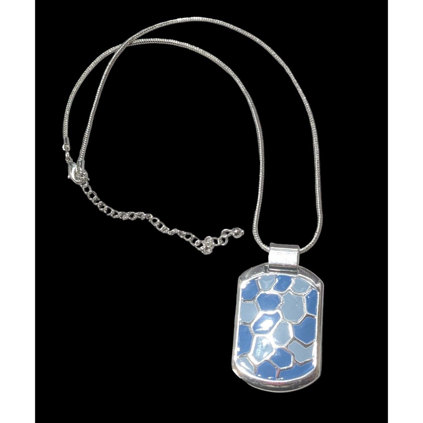 Abstract Blue And Silver Enamel Pendant Necklace