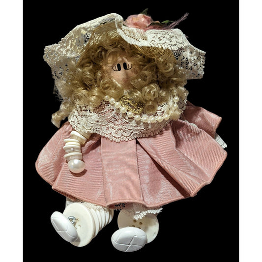 Vintage Handmade Button Baby Lace Doll With Hat