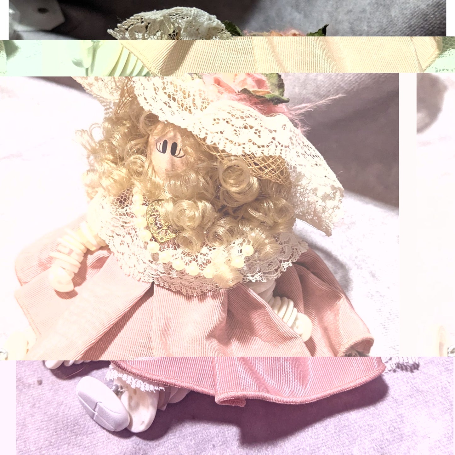 Vintage Handmade Button Baby Lace Doll With Hat