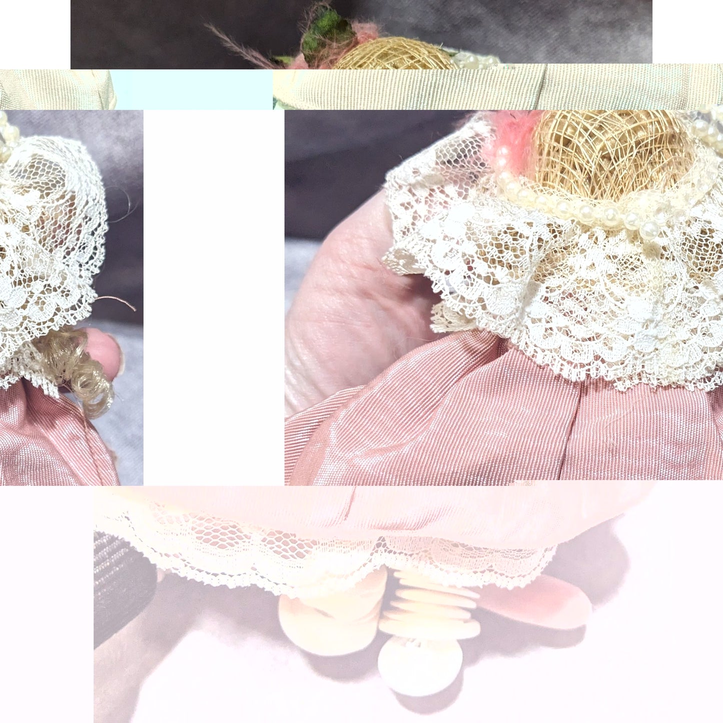 Vintage Handmade Button Baby Lace Doll With Hat