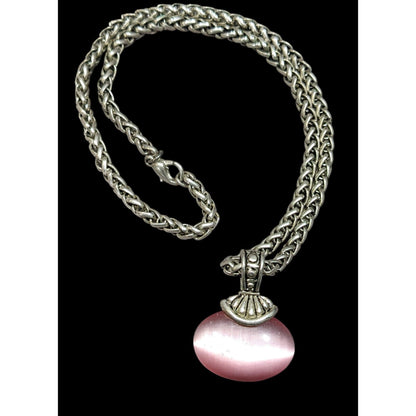 Whimsical Fantasy Pink Cat Eye Glass Pendant Necklace